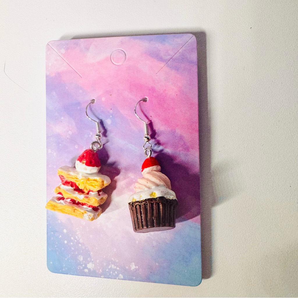 Strawberry Shortcake Cupcake Acrylic Stainless Steel Hooks Earrings